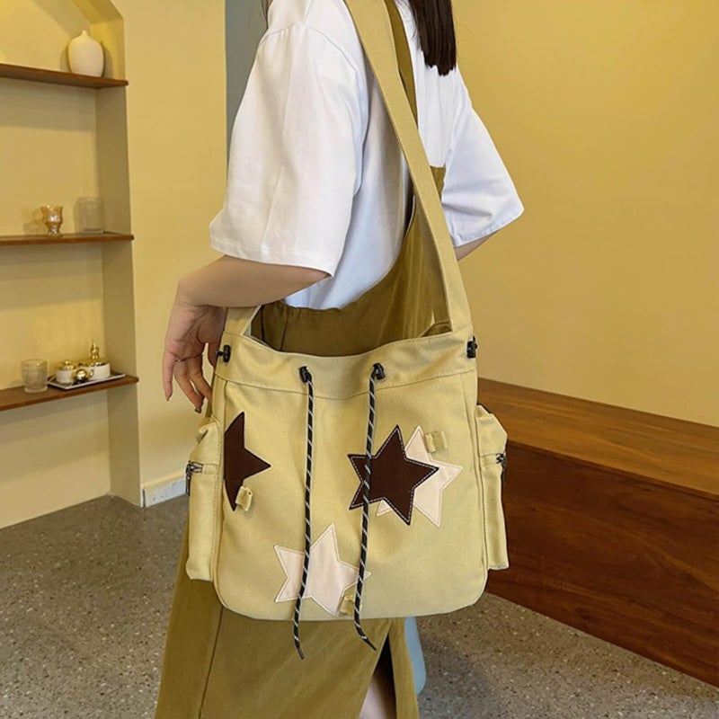 KANGDAWEI Y2K Star Canvas Messenger Bag, Cute Tote Bags Aesthetic, Small Shoulder Travel Crossbody Bags For Women - Image 4